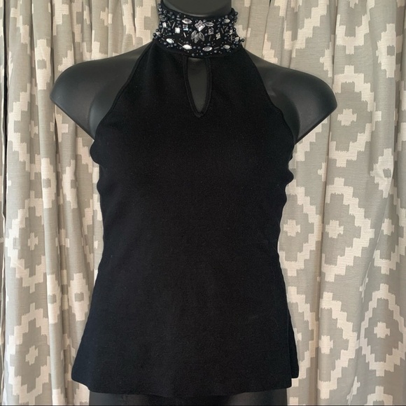 Reba silk blend beaded collar black semi formal halter top dark romantic Medium - Picture 9 of 10